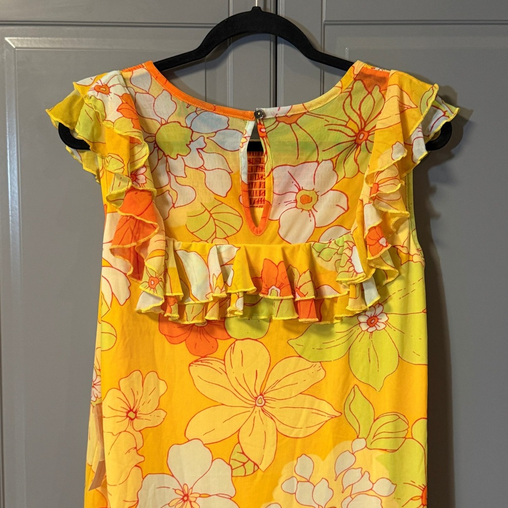ModCloth Retro That Tropical 'Frilling' Mesh Mini Dress, Yellow Orange, L(NWT) - Picture 13 of 16
